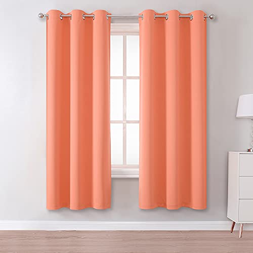 DUALIFE Light Peach Coral Colored Curtains 63 Inches Long 2 Panels Set Thermal Insulated Grommet Room Darkening Curtain Panels for Girls Bedroom 42 W x 63 L Inch Orange Coral