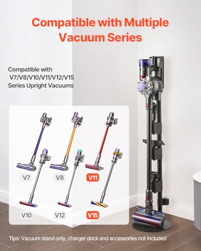 Image of VEVOR Vacuum Stand, Compatible With Dyson V7 V8 V10 V11 V12 V15 Series Upright Vacuum Cleaners & Accessories, Stable Vacuum Stand Holder with 4 Anti-slip Pads and 3 Clips for Storing 6 Brush Heads