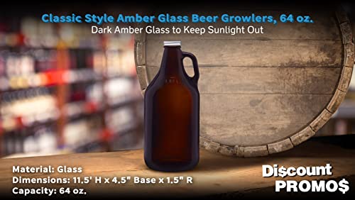 Discount Promos 6 Amber Glass Beer Growlers Set, 64 Oz. - Screw On Lid, Sturdy, Barware - Amber #TOP3