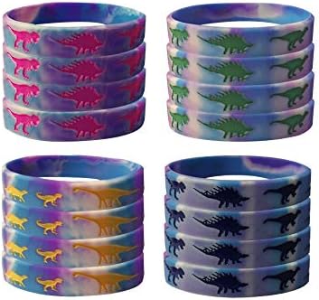 24 Pack Dinosaur Silicone Wristbands Bracelets,Birthday Party Favors for Kids,Goody Bag Supplies for Boys and Girls, Dinosaur Party Supplies, Novelty Rubber Wristband, Carnival Prizes