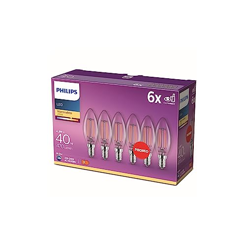 Philips LED Classic Bombilla E14, 4 W, Blanco Cálido, Pack 6un [Clase de eficiencia energética F]