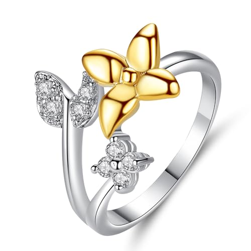 925 Sterling Silver Butterfly CZ Stone Ring for Women, Birthstone CZ Crystal Dainty Animal Statement Promise Engagement Wedding Ring Butterfly Jewelry-Making-Patterns 6