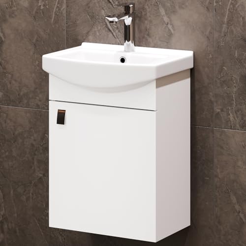 Planetmöbel Ensemble de Meubles de Salle de Bains Lavabo avec Meuble Bas 45 x 60 x 33 cm pour Salle de Bains et WC invités, Blanc