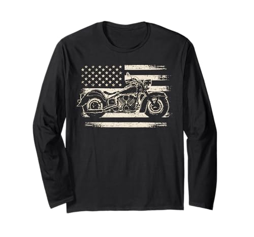 Cool Motorcycle Biker Retro Motorcycle USA Flag Men Rider Long Sleeve T-Shirt