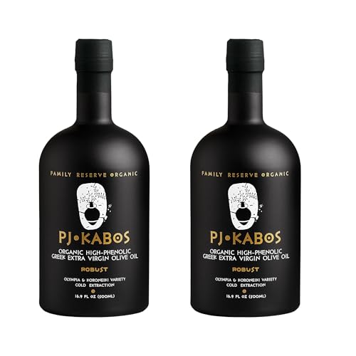 PJ KABOS Very High Phenolic (699 mg/kg), USDA Organic Greek Extra Virgin Olive Oil, Kosher, Greece, Cold Extracted, 16.9oz Bottle, Family Reserve Organic - Robust