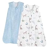 PHF 100% Organic Cotton Baby Sleep Sack, 6-12 Months Baby Wearable Blanket, 2-Way Zipper Infant Sleeping Sack for Baby Boys Girls, 2 Pack Comfy Medium Size Sleeveless Sleeping Bags, Animal