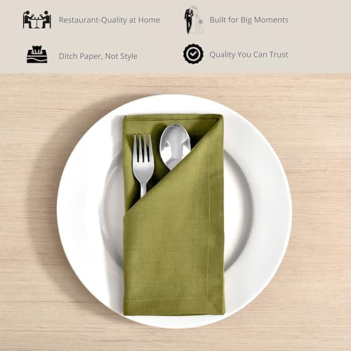 Image of FINGERCRAFT Table Napkins 18x18 Inches Set of 12 Cotton Linen Blend Fabric Dinner Cloth Napkins Washable and Reusable, Good Absorbency for Home, Parties, Hotels (Olive Green)