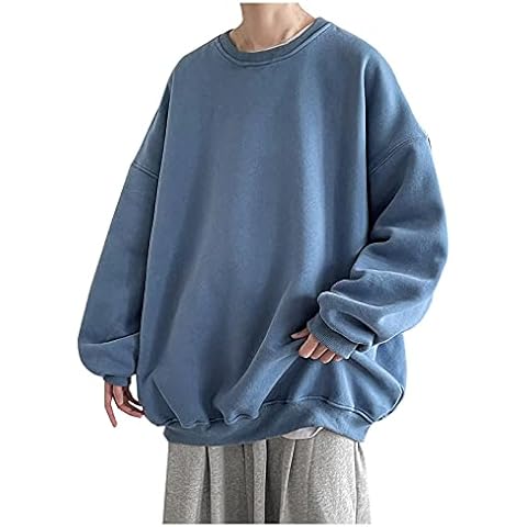 WUAI-Men Crewneck Sweatshirt Plus Size Soft Cozy Hipster Workout Loose Oversized Pullover Sweaters Thermal Jumper Tops(Blue,5X-Large Cover
