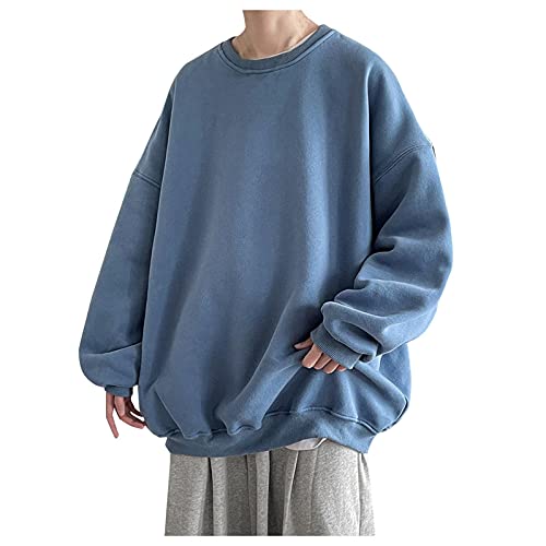WUAI-Men Crewneck Sweatshirt Plus Size Soft Cozy Hipster Workout Loose Oversized Pullover Sweaters Thermal Jumper Tops