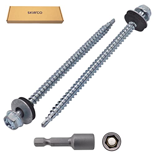 SKIR'CO (60 pcs) Zinc Plated Roofing Screws, 4.8 x 100 mm Self-Drilling Screws With EPDM Sealing Washers, Sheet Metal Hex Screw - Image 2