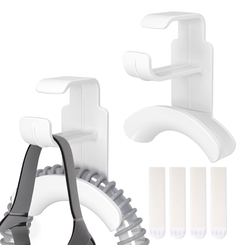 Hecatelly 2 Pack CPAP Hose Holder for Bed CPAP Tube Holder Compatible with CPAP Hose & Headgear Storage Bedside CPAP Hook for CPAP Organization with 4 Removable Strips2 White)