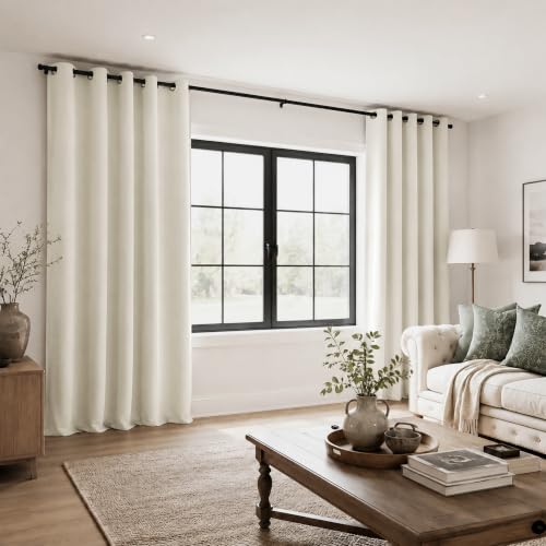 Mrs.Naturall 72 Inch Extra Wide Blackout Curtains 84 Inches Long, Light Blocking Black Out Thermal Insulated Patio Door Curtains for Bedroom Living Room, Cortinas para Patio, Cream Beige