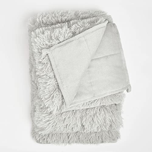 Sienna Fluffy Long Fleece Shaggy Soft Fleece Sensory Adults Weighted Blanket Reversible Sleep Throw - Silver, 125 x 180cm - 6kg