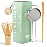 Set Matcha con Batidor de Bambú, Cuchara y Colador – Kit Matcha para Principiantes, Juego de Té Matcha Ceremonial con Chasen Bambú, Accesorios Matcha y Macha Tea