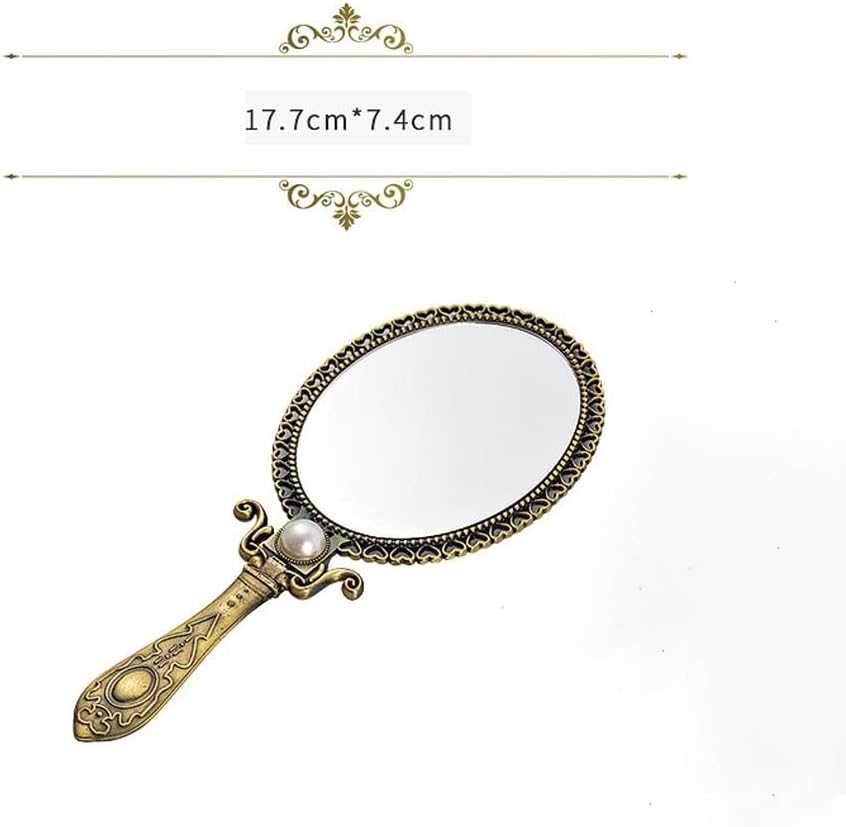 KANDUO Vintage Double Sided Hand Held Makeup Metal Mirror Folding Handle Stand Travel Mirror