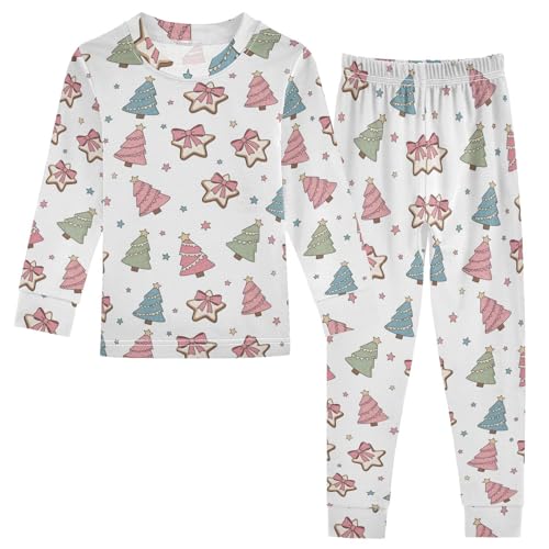 Pajama Sets Long Sleeve Colorful Christmas Tree Cookies Soft Comfy Sleepwear 2 Piece PJS 3-8T