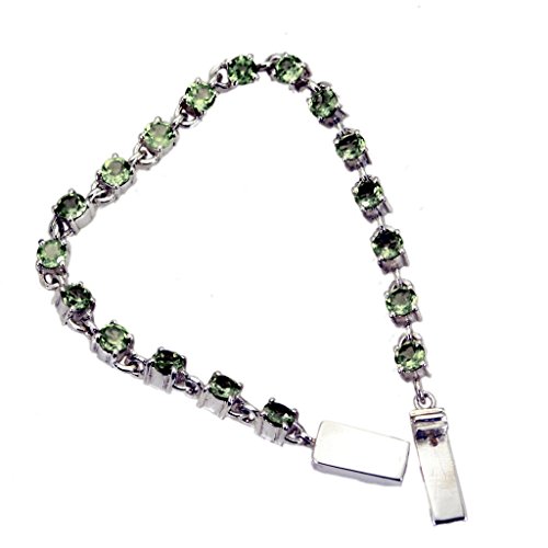 Bracelet en argent 925 véritable mailles fines péridot vert GCB212