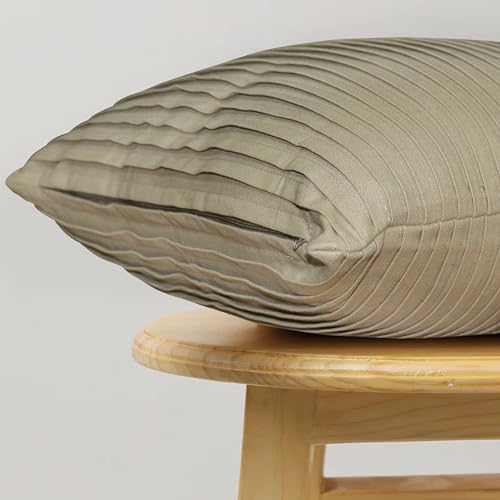 Image of HOME COLORS.IN Cotton Plain Double Side Pleated Cushion Cover - Set of 2-18 x 18 Inch - Napa Grey