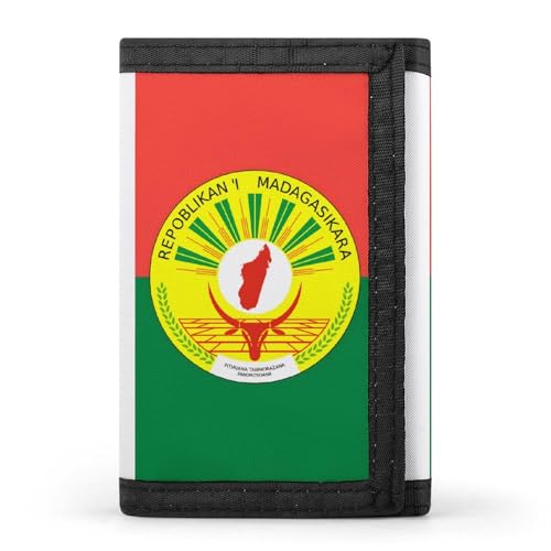 Flag of Madagascar National Emblem Trifold Wallets for Men Women Ultra Thin Card Holder Purse with Zip Coin Pocket