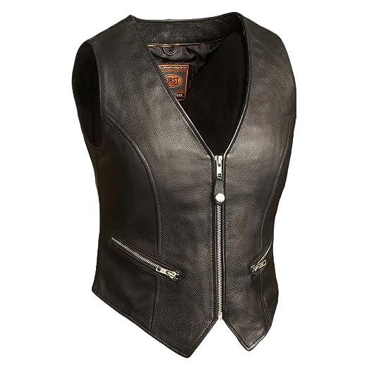 First MFG Co. - Montana - Women's Motorcycle Leather Vest (Black, Medium)