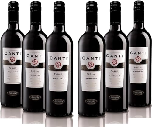 CANTI Primitivo I.G.T. Puglia, Vino Tinto Italiano, Uvas Primitivo Pulianas, Limpio, Cálido, de Gran Estructura y Extremadamente Armonioso al Gusto, 6 x 750 ml