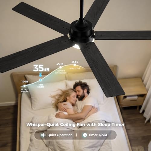 Image of Obabala Ceiling Fan with Light 52 Inch, DC Motor Ceiling Fan with Remote and APP Control, Dimmable LED Color Changing, Reversible Quiet Fan for Bedroom Living Room Indoor Outdoor, Modern