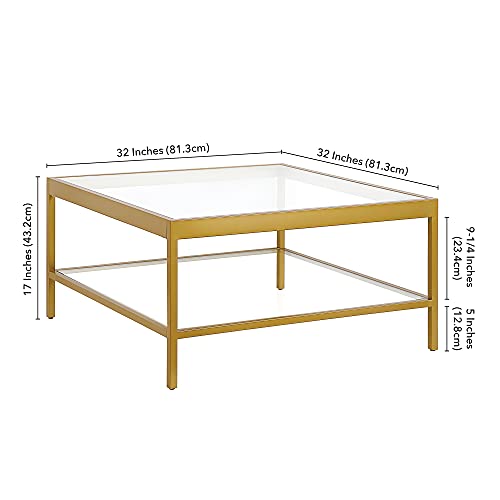 Henn&Hart 32" Wide Square Coffee Table In Brass, Square Coffee Table For Living Room, Studio Apartment Essentials #TOP4