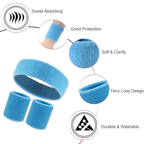 Image of 18 Pcs Sweatbands Headband Wristband Set Colorful Striped Terry Cloth Sports Athletic Gym 80s Sweat Headbands