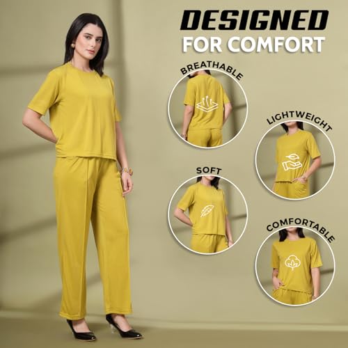 Image of CHKOKKO Casual Co ord Set For Women Stylish Summer Wear Cord Half Sleeves Round Neck Track Suit Coords Travelling Outfit Western Ladies Co ords
