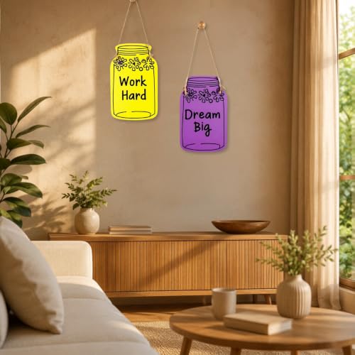 Image of GiftOday Work Hard Dream Big Wall Hanging | Multicolor Wooden Art | Size 7.5 x 12 Inch | Decorative Item for Living Room, Kitchen Decor Bedroom | Home Decor and Gift Idea | Set of 2