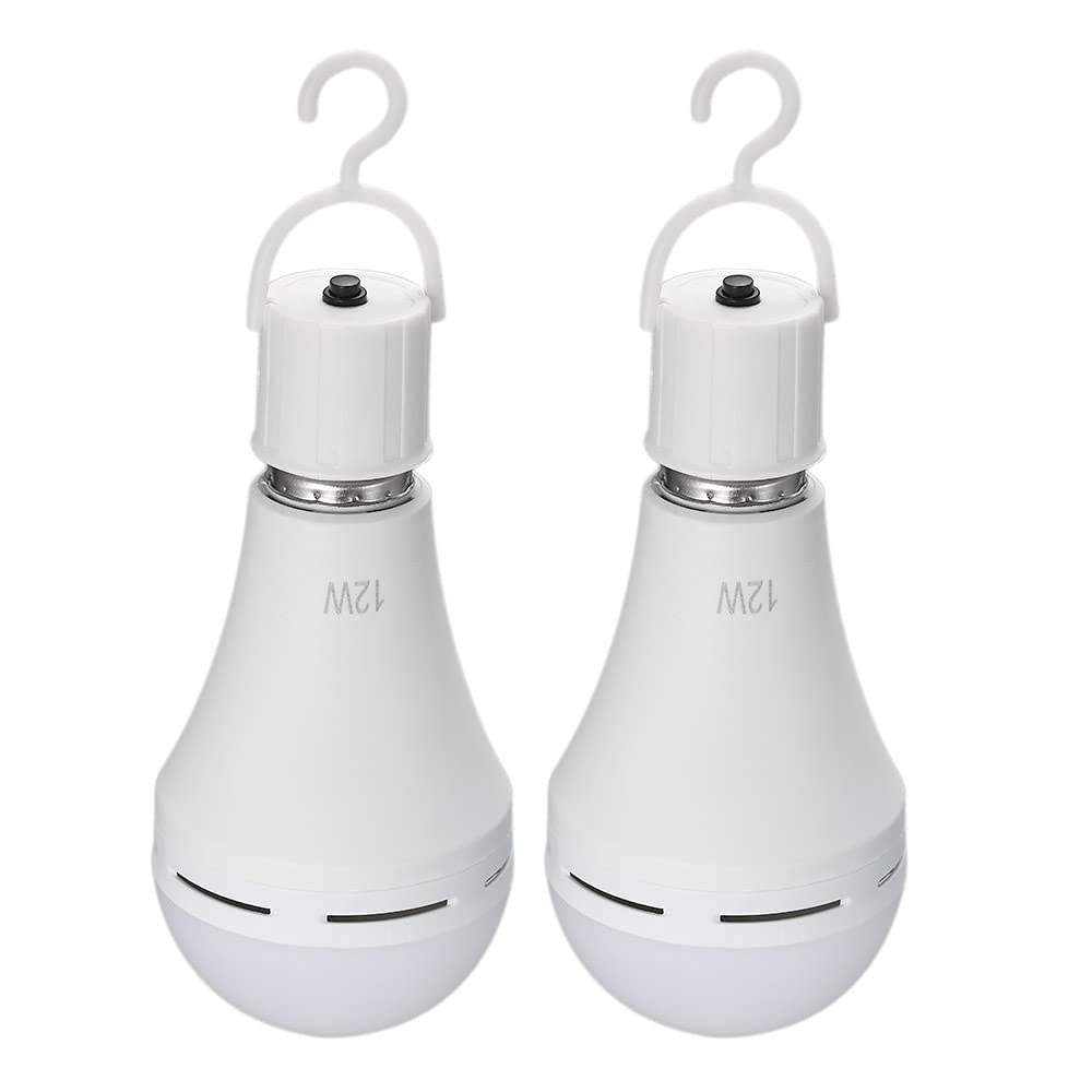 Emergency Bulbs,Pack of 2 Multifunctional Rechargeable 12W Emergency LED Light Bulbs 60W Equivalent 6000K Bright Outdoor Hanging Lamp Lights for Power Outage Camping Garden Parties--E26/E27,