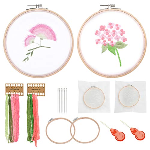 TIMESETL Embroidery Kit for Beginners, 2 Sets Cross Stitch Kits Beginner with 2 Embroidery Patterns | Embroidery Hoops | Embroidery Thread and Tools | Funny Embroidery Starter Kit for Adults & Kids