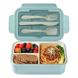 Diboniur Lunchbox Brotdose mit Besteck Erwachsene Kinder 1400ML Bento Box für Mikrowelle, Spülmaschine, Schule, Picknick, Arbeit (Blau)