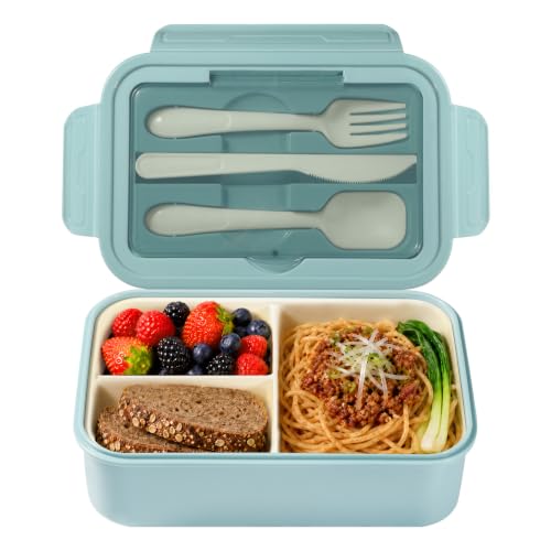 Diboniur Lunchbox Brotdose mit Besteck Erwachsene Kinder 1400ML Bento Box für Mikrowelle Spülmaschine Schule Picknick Arbeit (Blau)