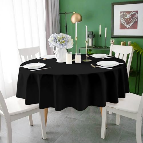 Image of Mulbozy 2 Pcs Black Round Plastic Tablecloth Disposable,84 inch