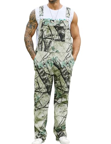Bindefon Camo Overalls for Men Bib Coveralls Camouflage Printed Jumpsuits Work Pants Hunting Clothes(Spearmint Green Camo,2XL)