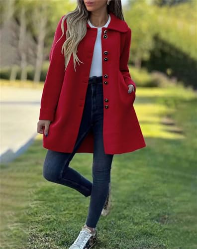 chouyatou Women's Winter Casual Lapel Collared Single Breasted Wool Pea Coat Elegant Wool Blend Overcoat3
