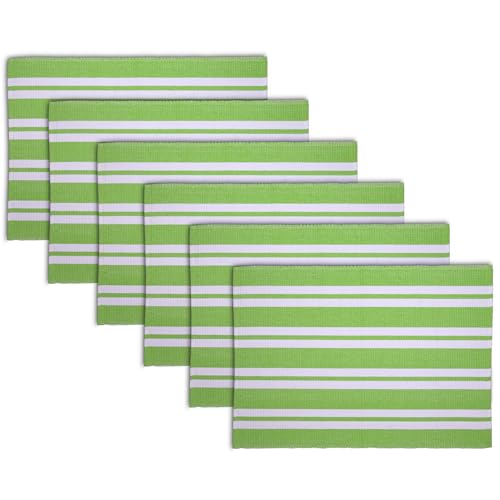 Image of Encasa XO Dining Table Mats Set of 6, 46x32 cm | Handmade Franca Lime Stripes Ribbed Cotton Table Mat | Heat-Resistance Table Placemats, Non-Slip, Washable & Durable Place mat for Dining Table