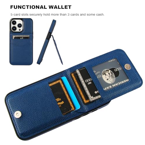 Image of KIHUWEY Compatible with iPhone 13 Pro Case Wallet with Credit Card Holder, Premium Leather Magnetic Clasp Kickstand Heavy Duty Protective Cover for iPhone 13 Pro 6.1 Inch (Lichee Blue)