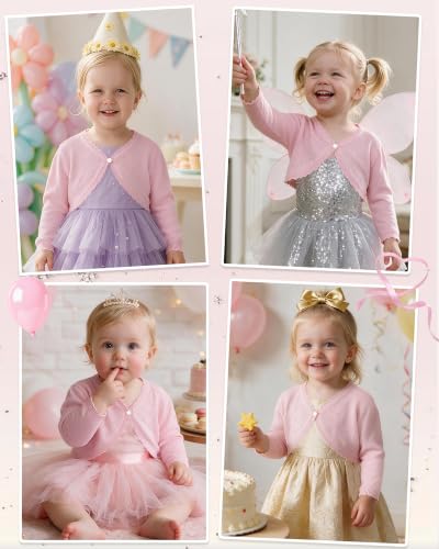 Image of Girls Cardigan, Girls Bolero Shrug Sweater, Kids Knit Hollow Out Long Sleeve, Button Cover Up Cropped Tops