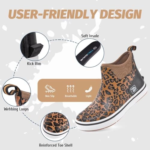 Women Deck Boots, Waterproof Rubber Fishing Rain Boots, Anti-slip Short Ankle Shoes for Outdoor Fishing Boating, Size 6-113