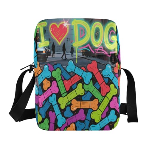 I Love Dog Graffiti Colorful messenger bags Crossbody Bags For Women Small Woman Handbag Shoulder Strap Adjustable Strap for School School