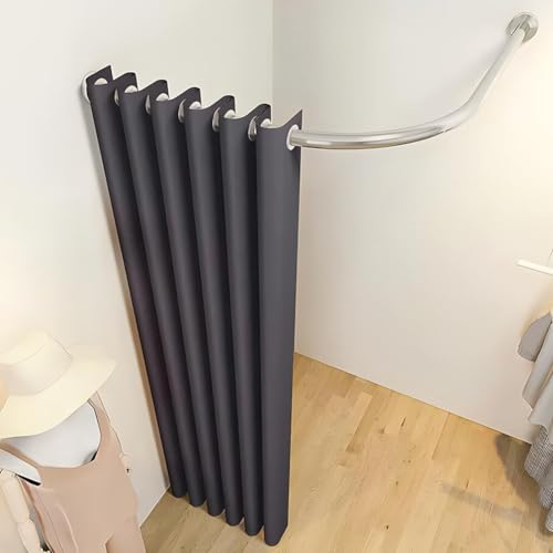 Zfmnoyev Clothing Store Fitting Room, Corner Wall Mounted Changing Room, L Fitting Room with Silver Rod & Curtains, for Mall Office Privacy Protection(Gray-B,100x100cm)