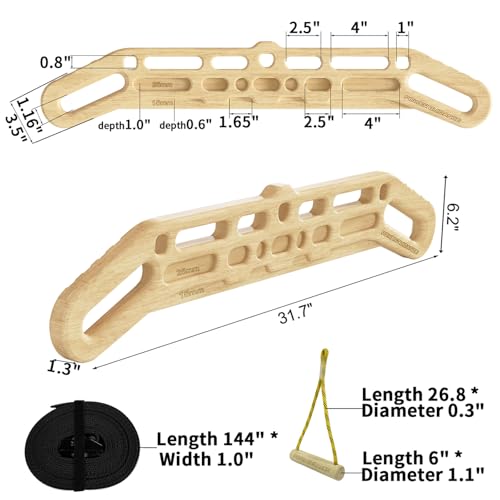 Image of POWER GUIDANCE Wooden Hangboard Portable Rock Climbing Hangboard with Suspension Training Function, Enhance Finger Grip Strength, Indoor and Outdoor Use