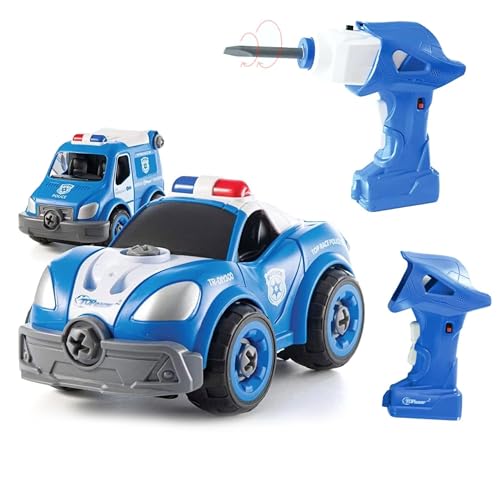Truck Toy with Drill | Take Apart Trucks Construction Set | Converts to Remote Control Police Car | 2 in 1 Electric Construction Truck for Kids 3,4,5,6,7 Years Old | Have Your take Apart Toys Farm!