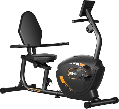 JEEKEE Recumbent Exercise Bike for Seniors Adults, 8-Level Magnetic Resistance Stationary Bike with Heart Rate LCD Monitor, Extra Wide Seat, 400LB Capacity, Quiet Home Workout Bike