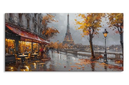 Bilder auf Leinwand 120x60cm Paris EIffelturm Café Herbst Kunstvoll Frankreich Bilder auf Leinwand 120x60cm Paris EIffelturm Café Herbst Kunstvoll Frankreich