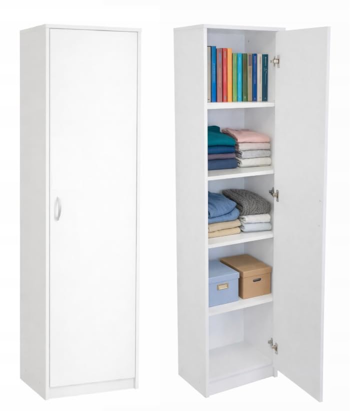 BDW - Armario Estrecho - Armario ropero de 50 cm de Ancho y 180,5 cm de Alto - Armario de Almacenamiento de 1 Puerta, Armario Multiusos para Dormitorio, pasillol - Lola Blanco