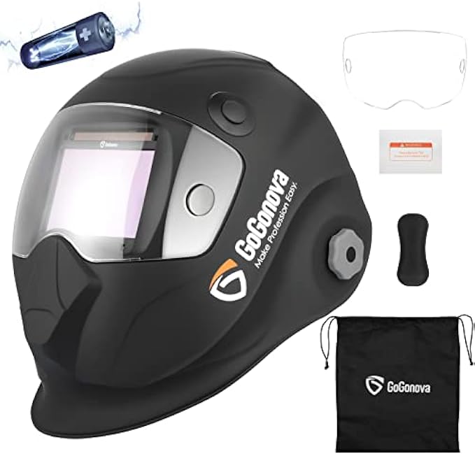 USB-C Rechargeable Welding Helmet, GoGonova 1/1/1/1 True Color Large Viewing Welding Helmet, Auto Darkening Welding Hood with 4 Arc Sensor, 5-8/9-13 Welding Mask for MIG, TIG, ARC, Grinding, Welding