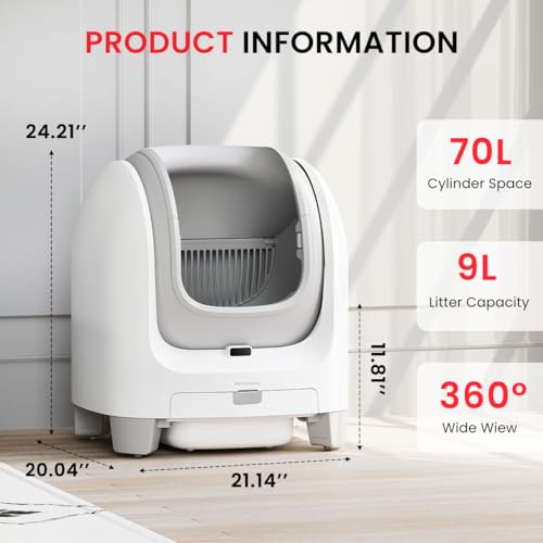 PET MARVEL C1 Self-Cleaning Cat Litter Box, Large Open-Top 70L Automatic Litter Box for Multi-Cat Homes, App-Controlled, Infrared & Weight Safety Sensors, for Cats 3.3–22 lbs - Image 5